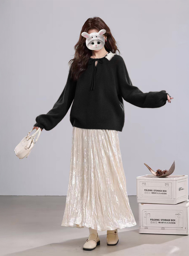 フリルリボンニットトップス