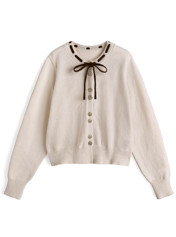 リボンゴールドボタンカーディガン