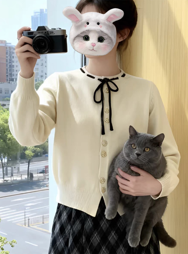 リボンゴールドボタンカーディガン