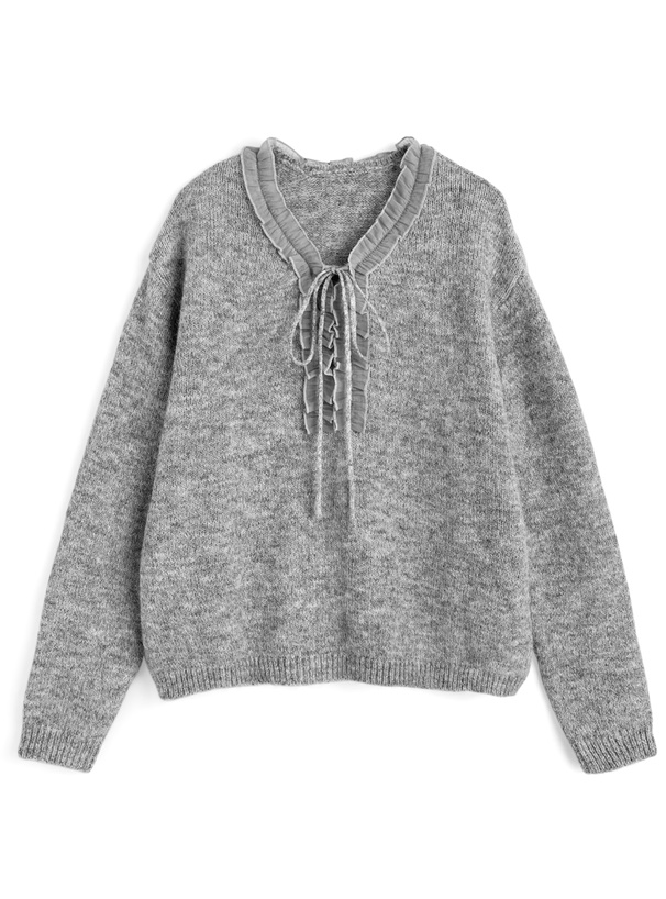 シアーフリルリボンニットトップス