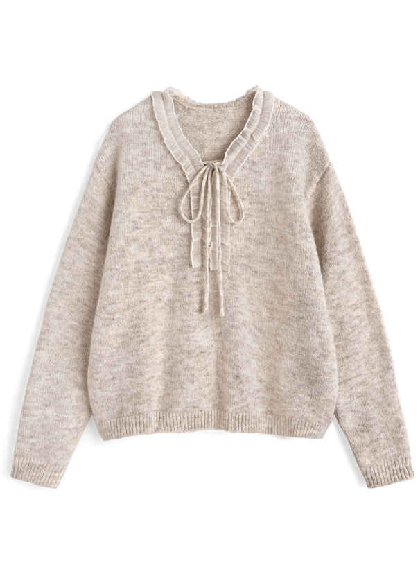 シアーフリルリボンニットトップス[an1865] | レディースファッション