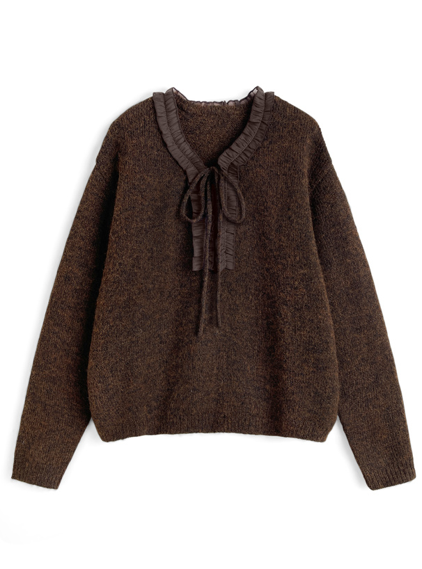 シアーフリルリボンニットトップス[an1865] | レディースファッション