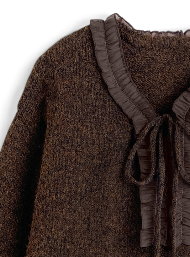 シアーフリルリボンニットトップス