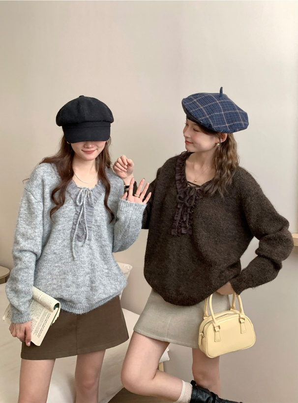 シアーフリルリボンニットトップス[an1865] | レディースファッション