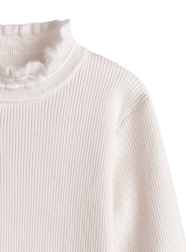 ハイネックシャギーフリルリブニットトップス
