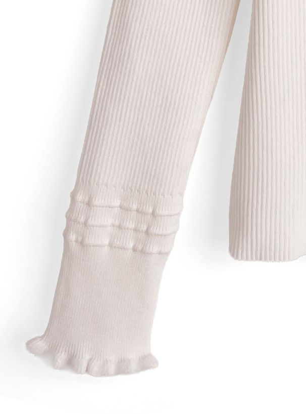 ハイネックシャギーフリルリブニットトップス