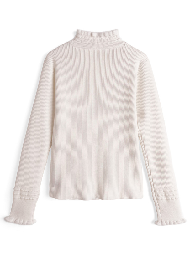 ハイネックシャギーフリルリブニットトップス