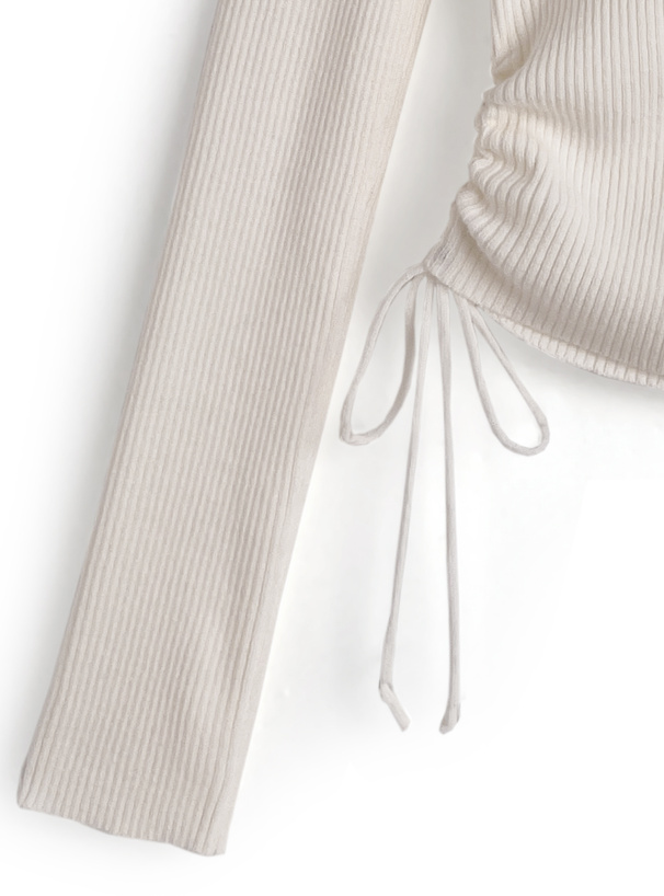 ヘンリーネックドロストリブニットトップス