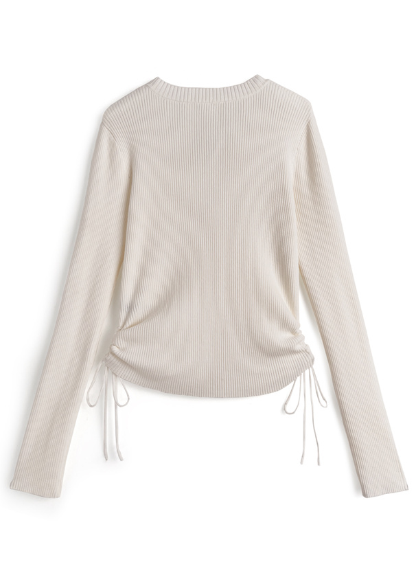 ヘンリーネックドロストリブニットトップス