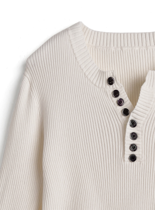 ヘンリーネックドロストリブニットトップス