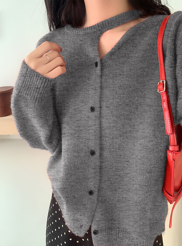 スリットネックニットトップス