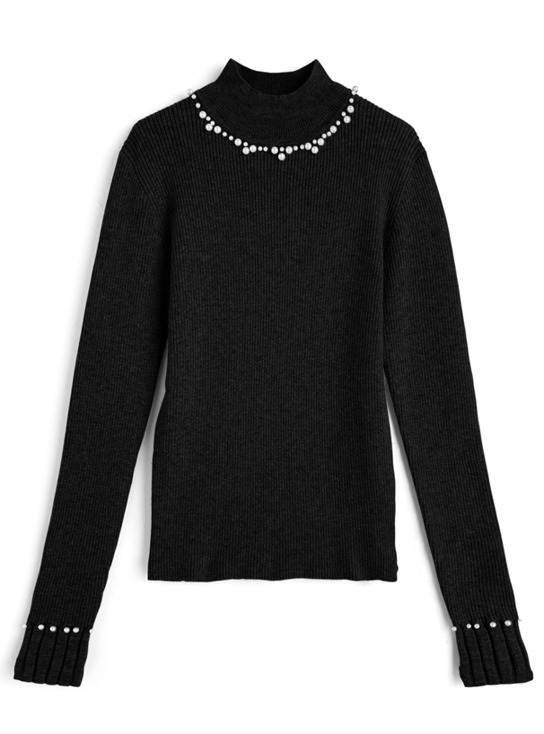 パールハイネックリブニットトップス
