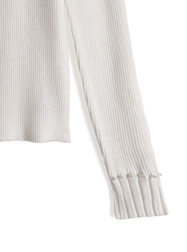 パールハイネックリブニットトップス