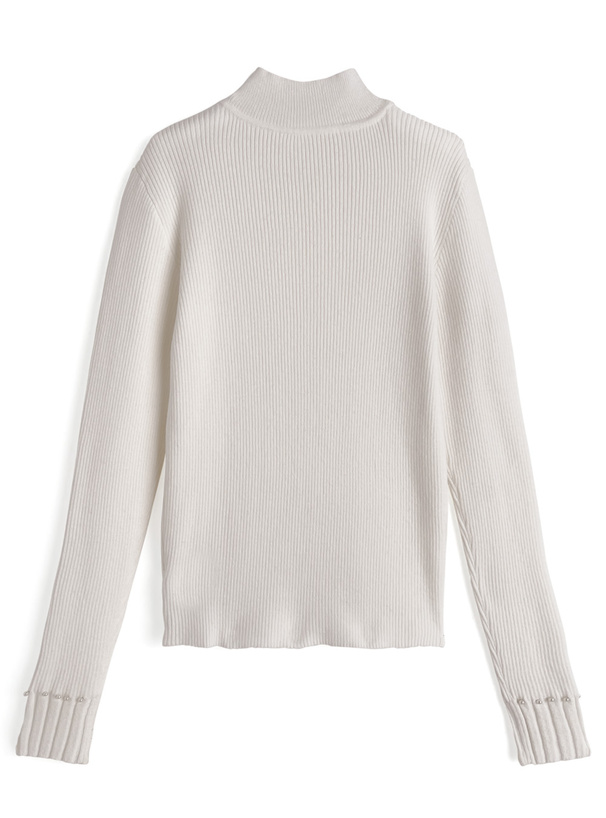 パールハイネックリブニットトップス