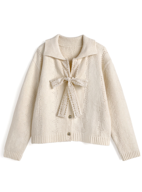 レースリボンスキッパーニットカーディガン