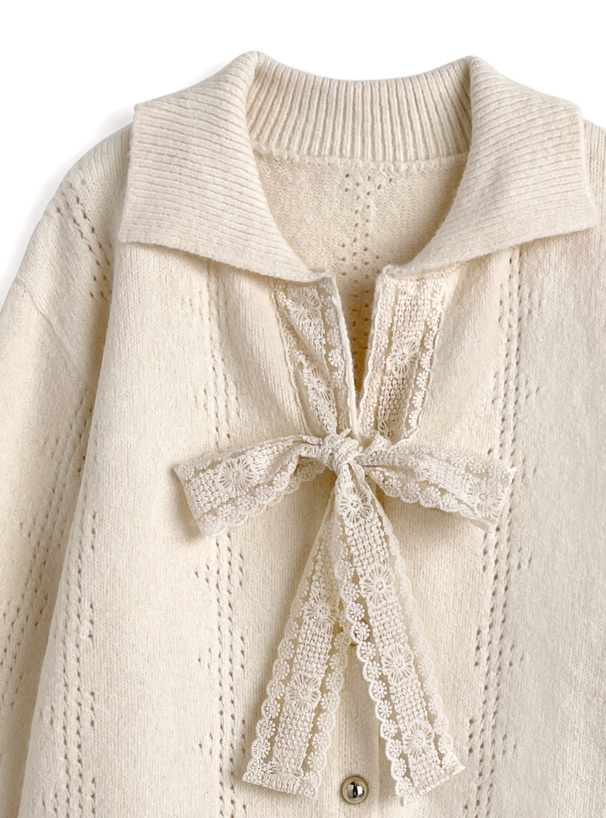 レースリボンスキッパーニットカーディガン