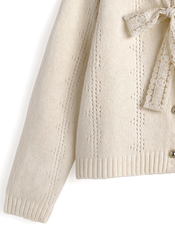 レースリボンスキッパーニットカーディガン