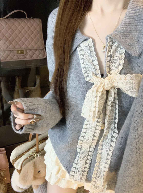 レースリボンスキッパーニットカーディガン