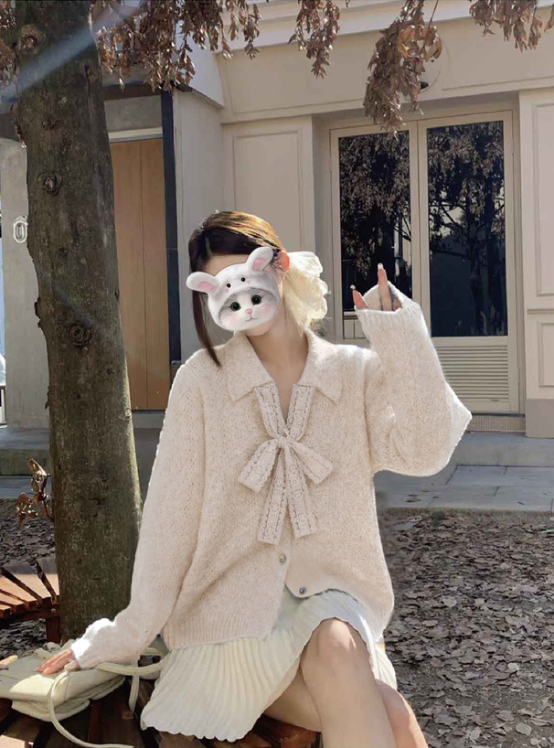 レースリボンスキッパーニットカーディガン