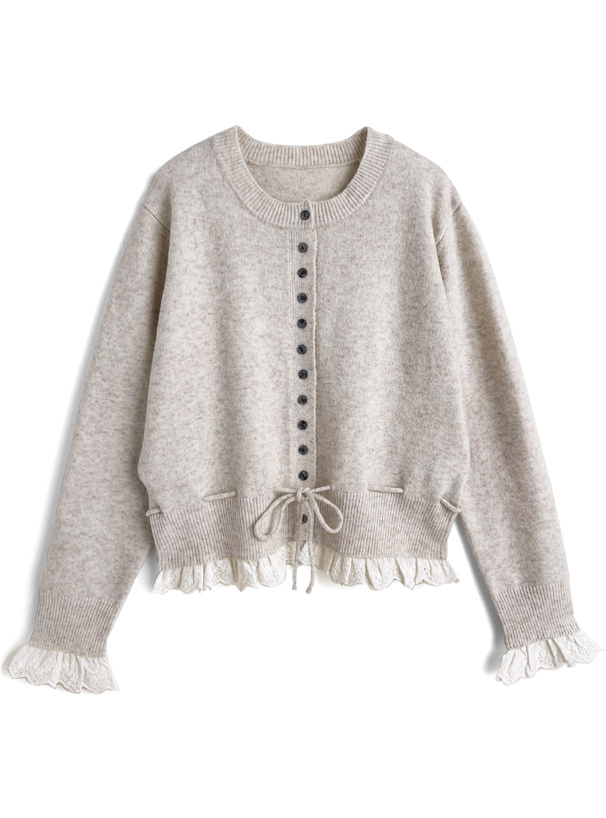 レースフリルリボンニットカーディガン