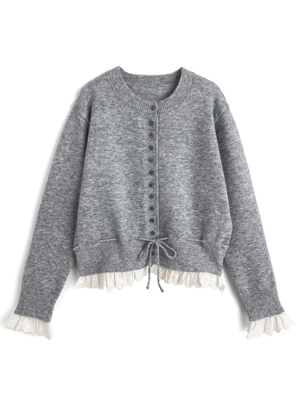 レースフリルリボンニットカーディガン