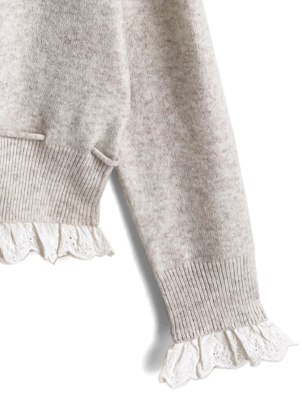 レースフリルリボンニットカーディガン