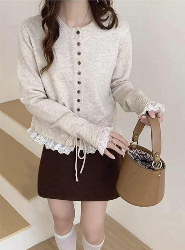 レースフリルリボンニットカーディガン