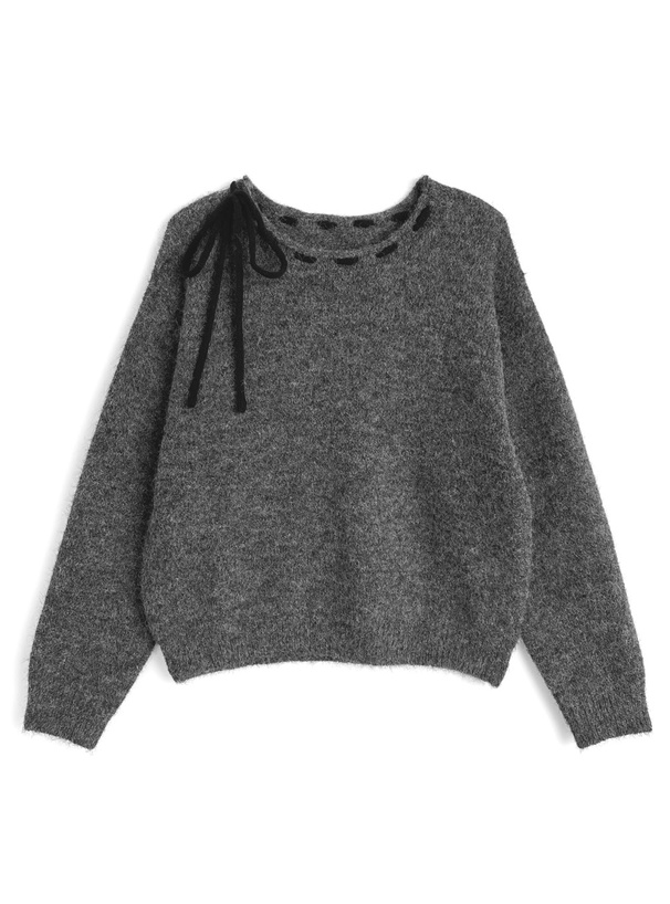 ステッチリボンニットトップス