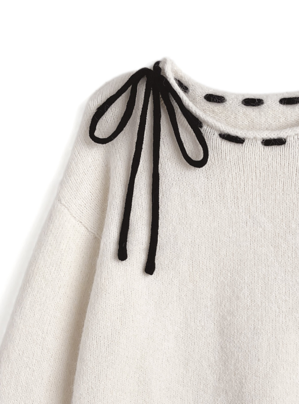 ステッチリボンニットトップス