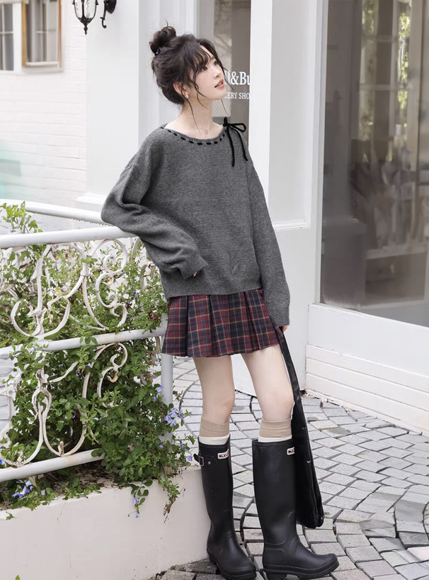 ステッチリボンニットトップス