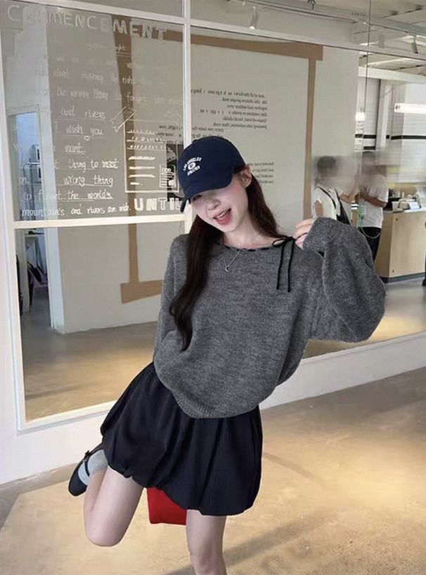 ステッチリボンニットトップス