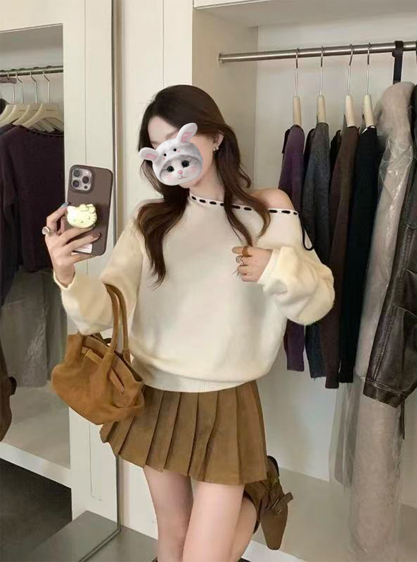 ステッチリボンニットトップス