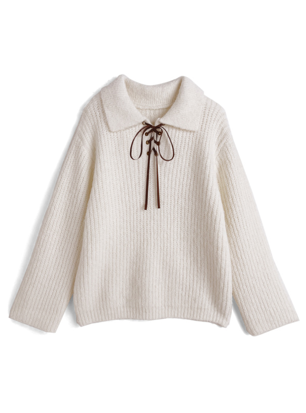 レースアップリボンニットトップス