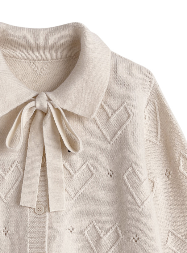 リボンタイ付きハートニットカーディガン