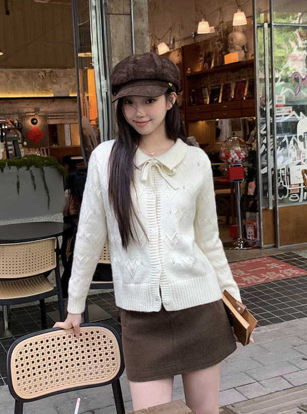 リボンタイ付きハートニットカーディガン