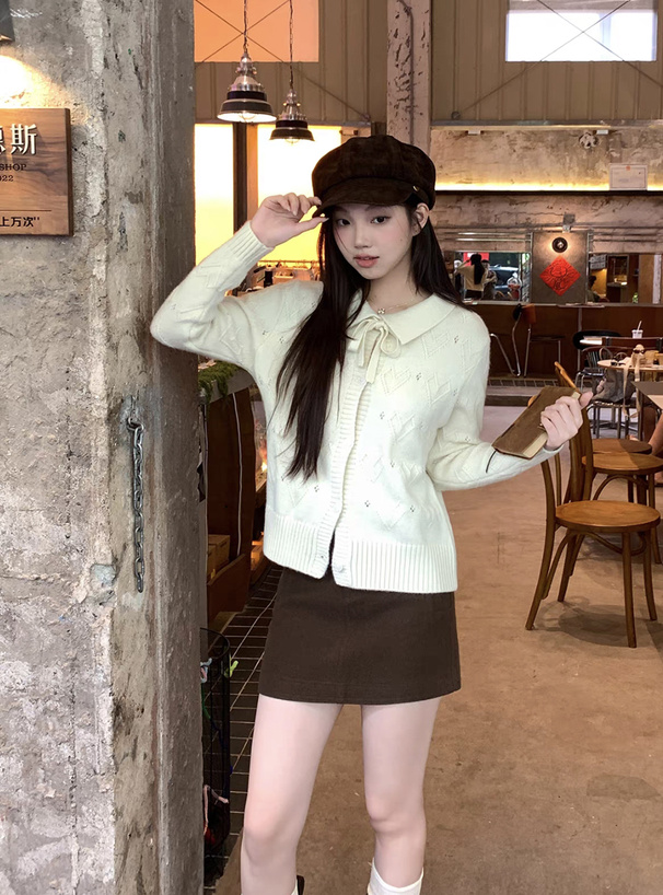 リボンタイ付きハートニットカーディガン