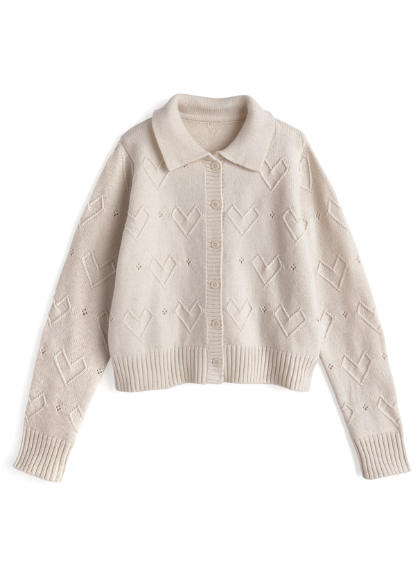 リボンタイ付きハートニットカーディガン