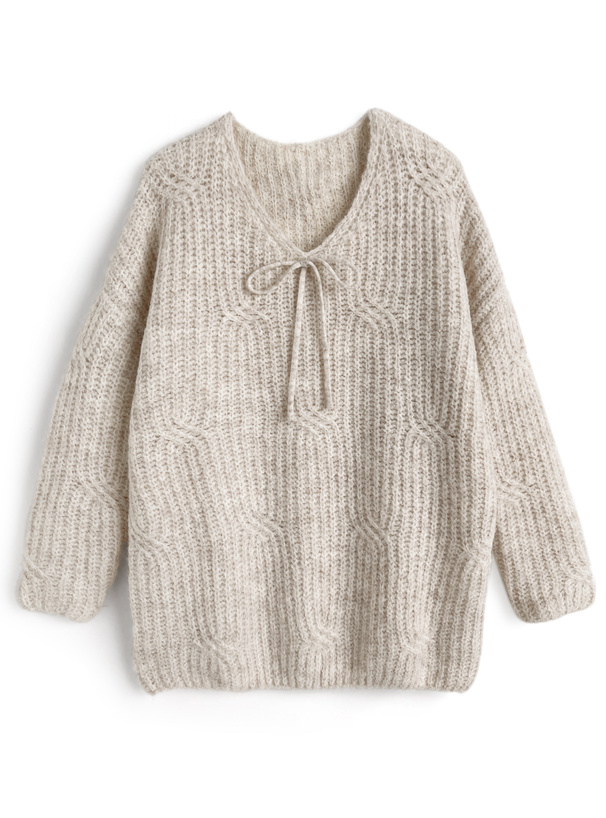 Vネックリボンルーズニットトップス[an1883] | レディースファッション