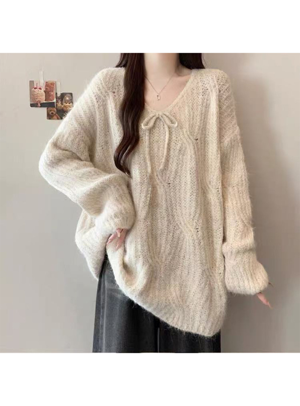 Vネックリボンルーズニットトップス[an1883] | レディースファッション