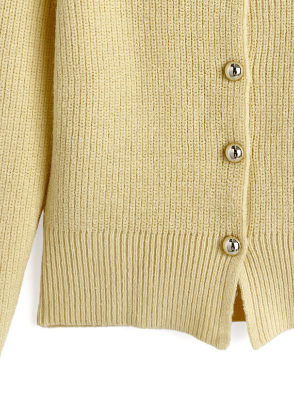 スクエアネックゴールドボタンリブニットカーディガン