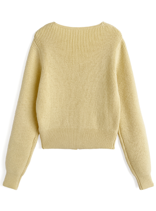 スクエアネックゴールドボタンリブニットカーディガン