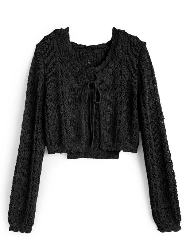 透かし編みニットカーディガン×タンクトップアンサンブル[an1886]