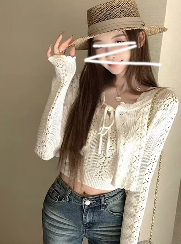 透かし編みニットカーディガン×タンクトップアンサンブル[an1886