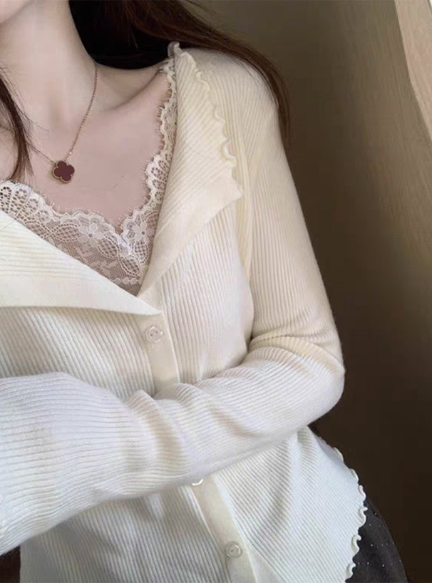 レースメロウリブニットトップス