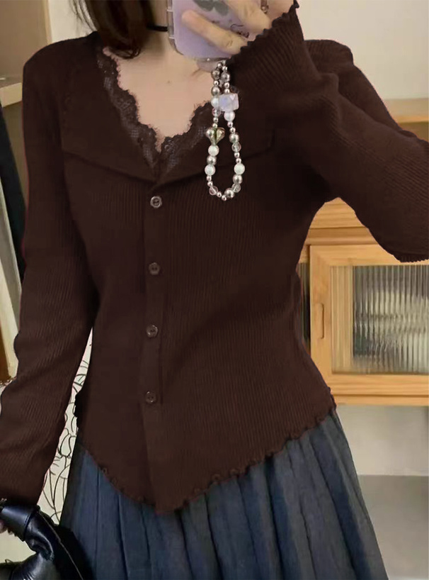 レースメロウリブニットトップス[an1888] | レディースファッション