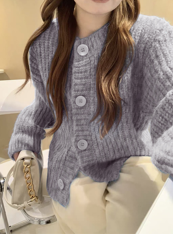 クルーネックローゲージニットカーディガン