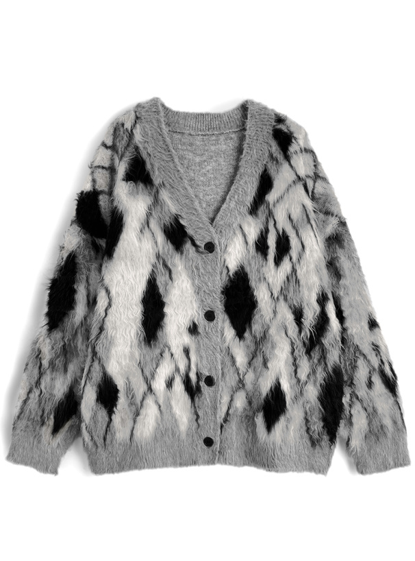 アーガイル柄シャギーニットカーディガン[an1891] | レディース