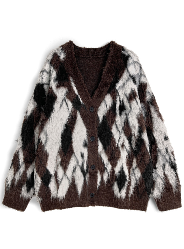 アーガイル柄シャギーニットカーディガン[an1891] | レディース