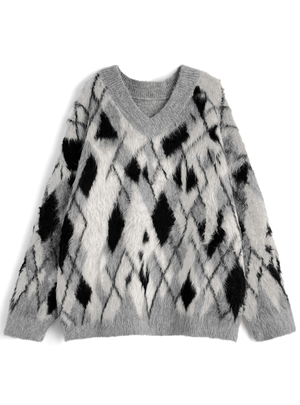 アーガイル柄シャギーニットトップス[an1892] | レディース