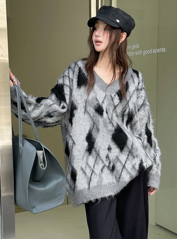 アーガイル柄シャギーニットトップス[an1892] | レディース